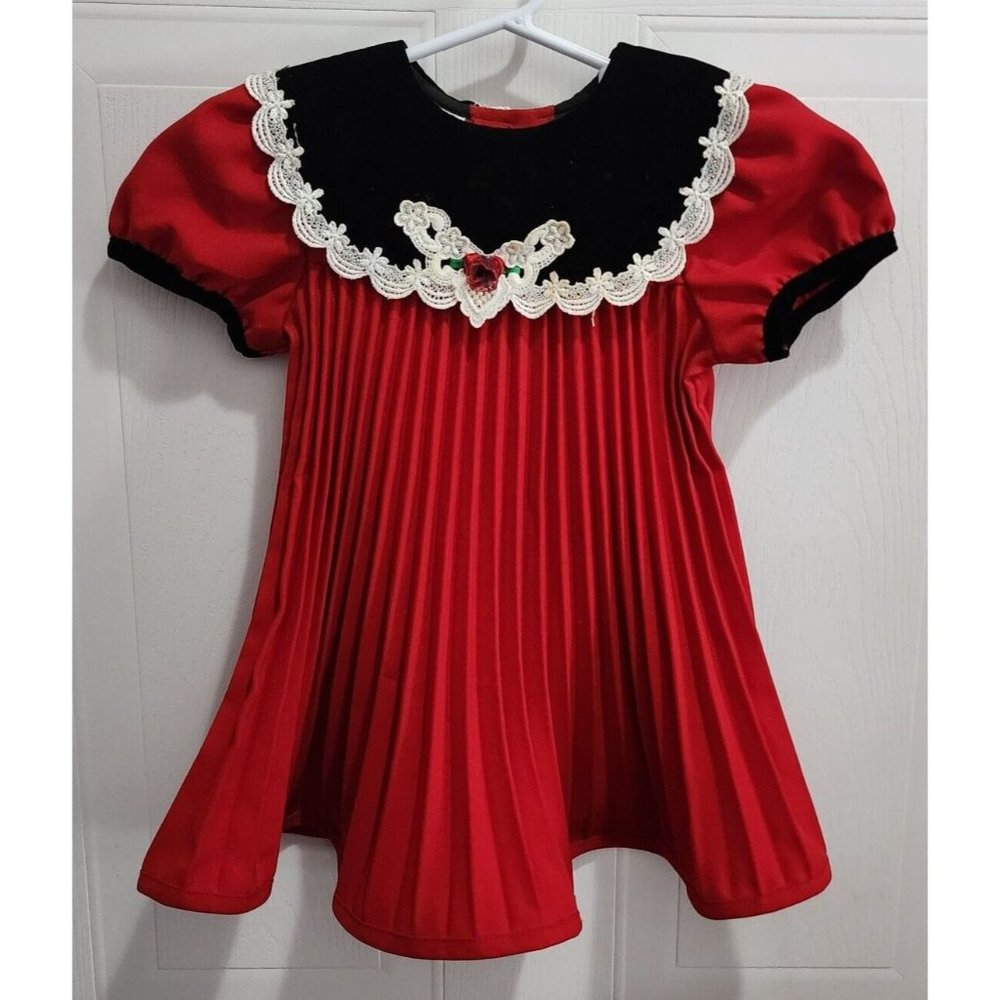Rose Cottage Baby Girl Accordion Pleat/Velvet Bib Holiday Party Dress Red Sz 18M